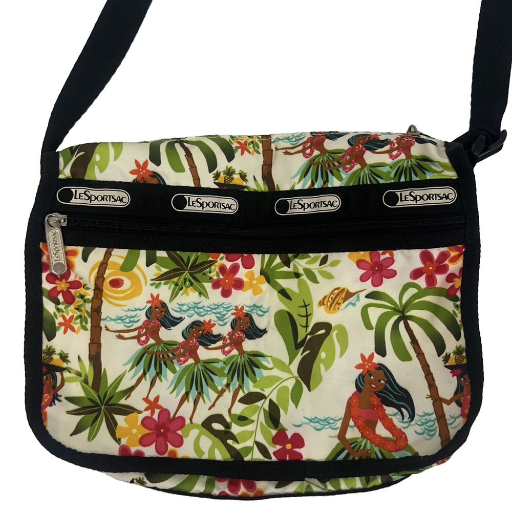 LeSportSac Hawaiian Hula Girl Nylon Crossbody Shoulder Bag Purse Zip Pockets USA